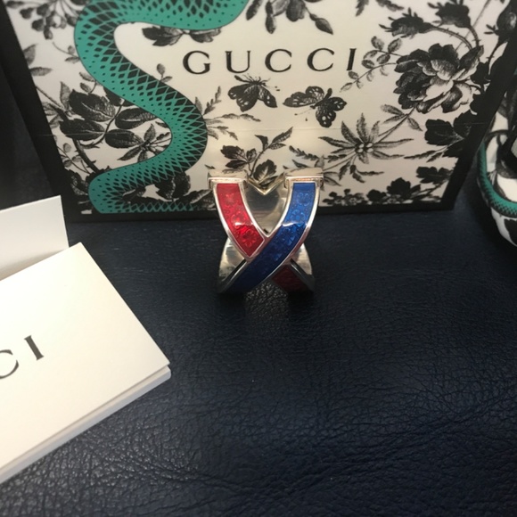 Gucci Silver and Red Blue Enamel Ring - Picture 3 of 9